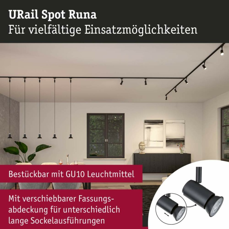 Paulmann URail Schienenspot Runa GU10  max. 10W dimmbar Schwarz matt