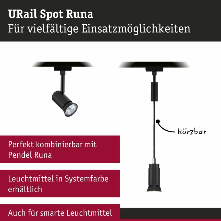 Paulmann URail Schienenspot Runa GU10  max. 10W dimmbar Schwarz matt