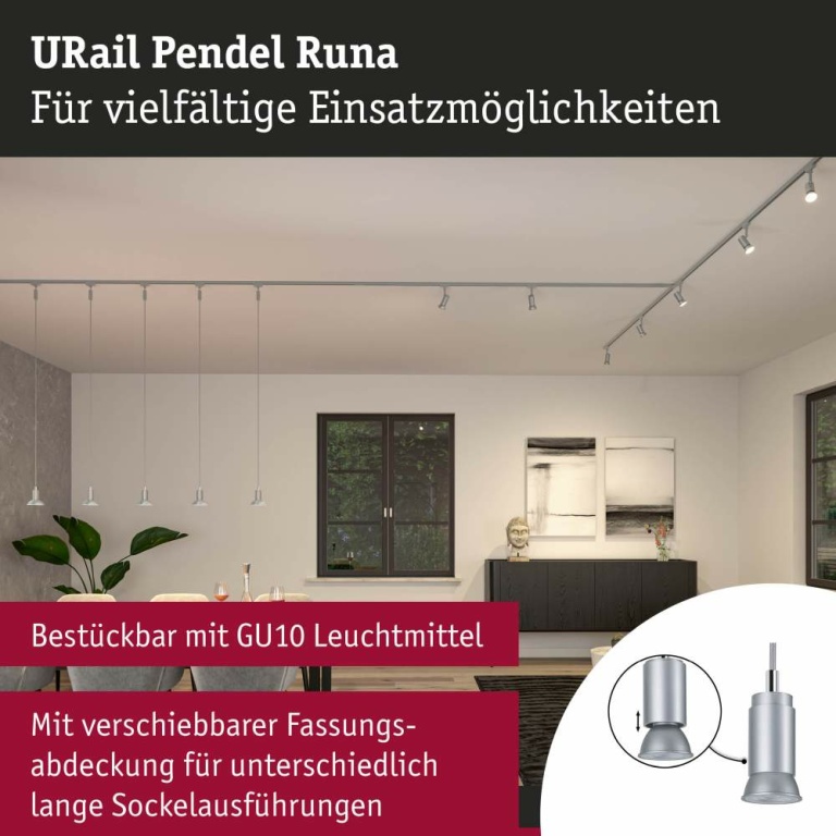 Paulmann URail Pendelleuchte Runa GU10 max. 10W höhenverstellbar dimmbar Chrom matt