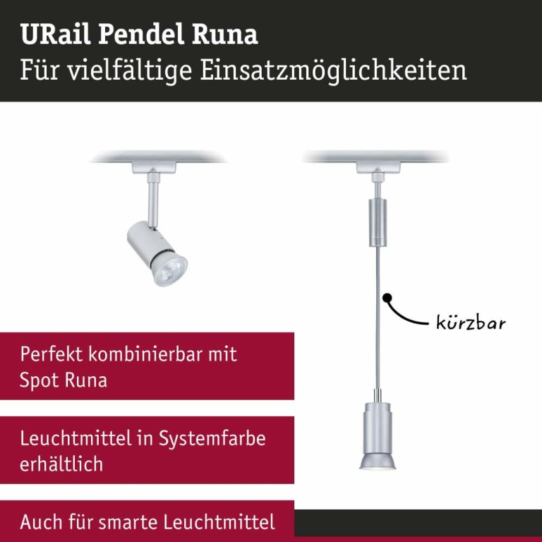 Paulmann URail Pendelleuchte Runa GU10 max. 10W höhenverstellbar dimmbar Chrom matt