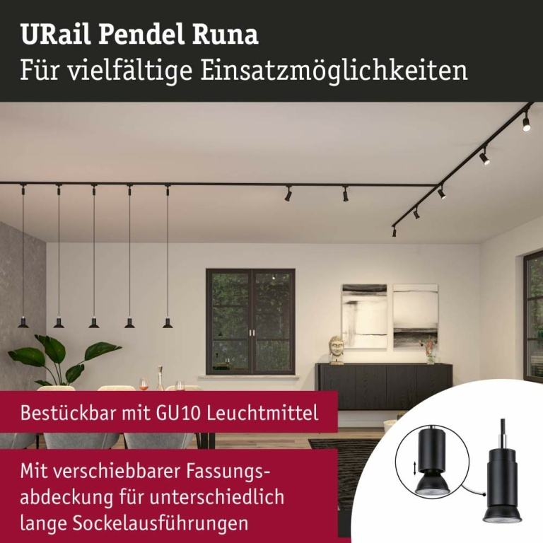 Paulmann URail Pendelleuchte Runa GU10 max. 10W dimmbar Schwarz matt