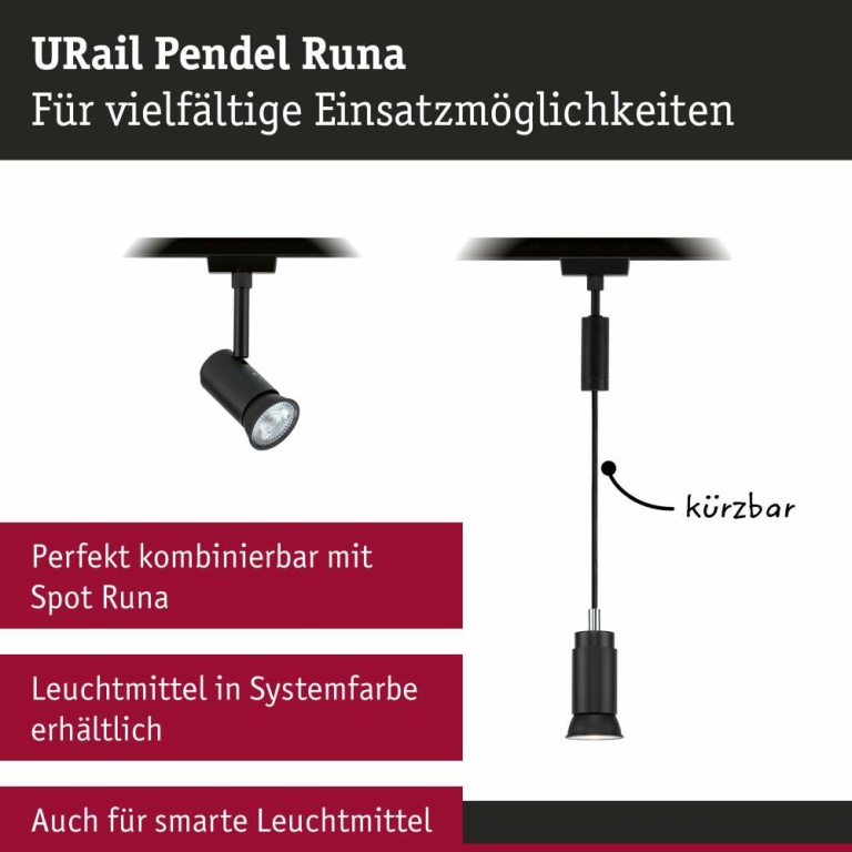 Paulmann URail Pendelleuchte Runa GU10 max. 10W dimmbar Schwarz matt