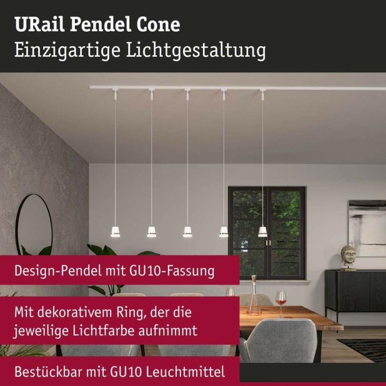 Paulmann URail Pendel Cone GU10  max. 10W  dimmbar 230V Signalweiß