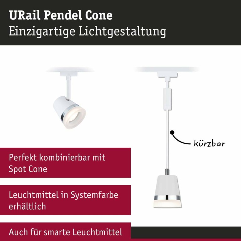 Paulmann URail Pendel Cone GU10  max. 10W  dimmbar 230V Signalweiß