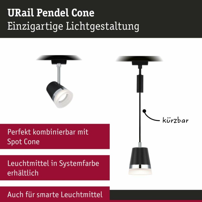 Paulmann URail Pendelleuchte Cone GU10  max. 10W dimmbar Schwarz matt