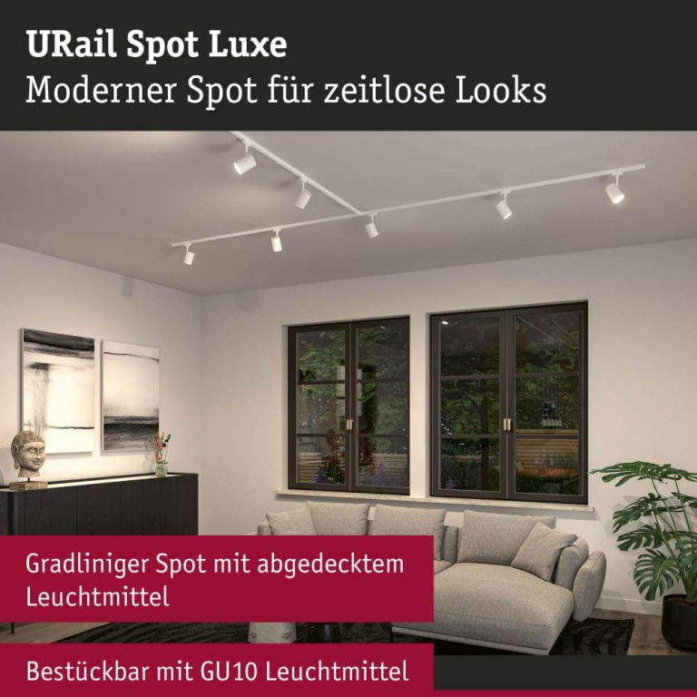 Paulmann URail Schienenspot Luxe   GU10  max. 10W  dimmbar 230V Signalweiß