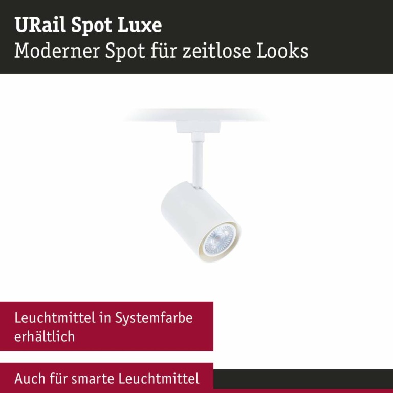 Paulmann URail Schienenspot Luxe   GU10  max. 10W  dimmbar 230V Signalweiß