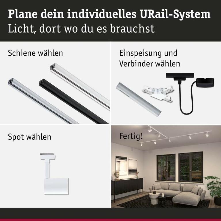 Paulmann URail Schienenspot Luxe   GU10  max. 10W  dimmbar 230V Signalweiß