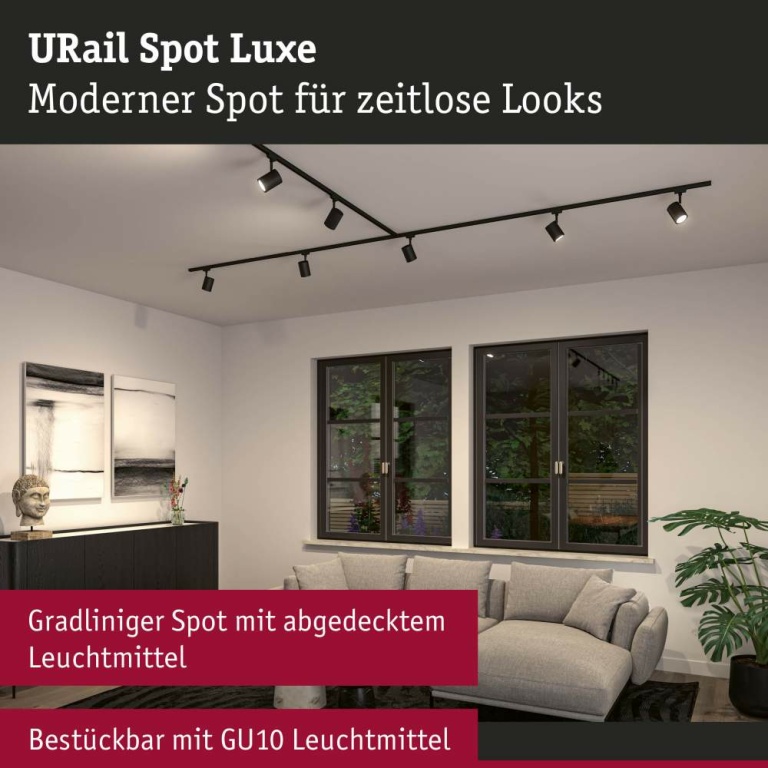 Paulmann URail Schienenspot Luxe GU10  max. 10W dimmbar Schwarz matt