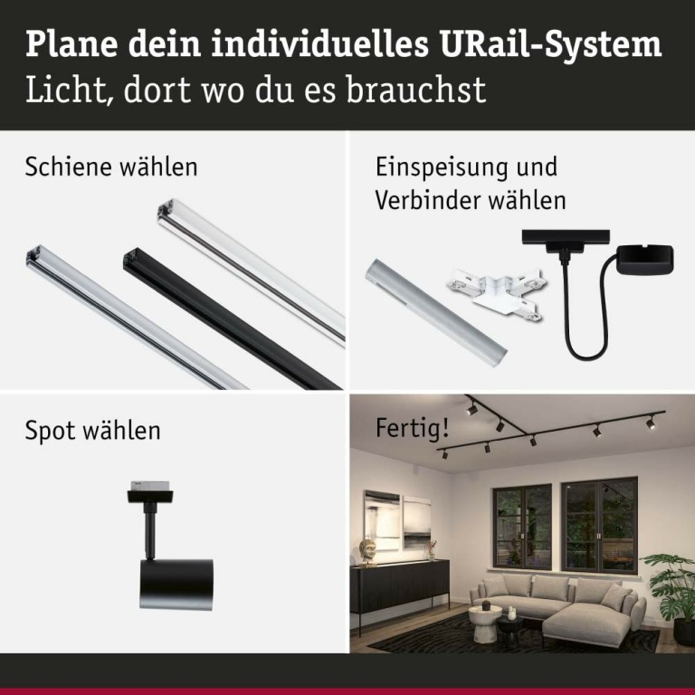 Paulmann URail Schienenspot Luxe GU10  max. 10W dimmbar Schwarz matt