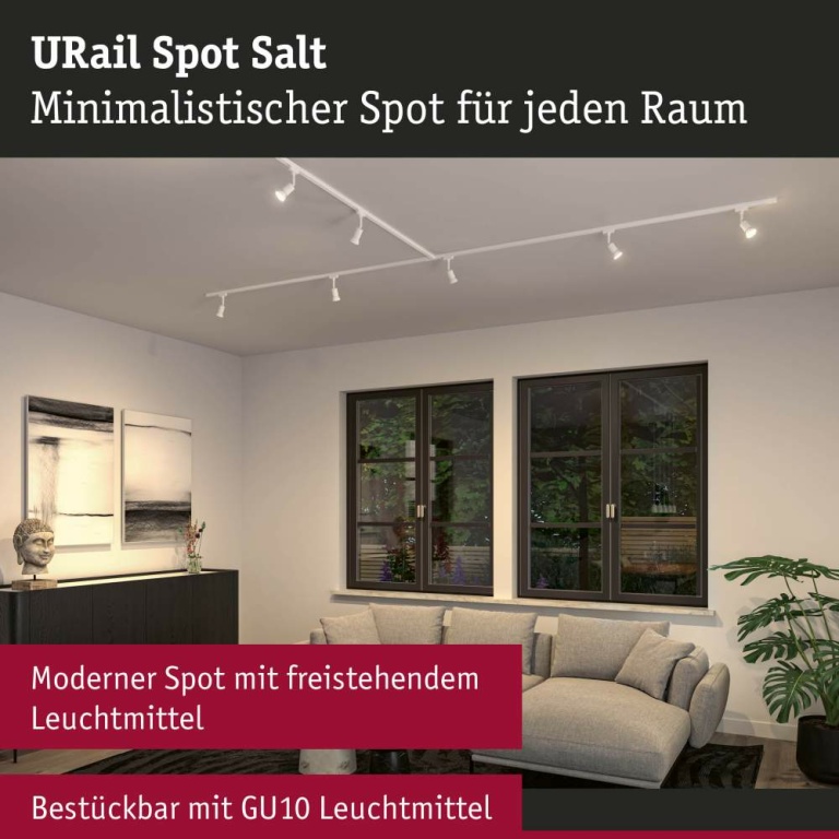 Paulmann URail LED Schienenspot Salt   GU10  max. 10W  dimmbar 230V Signalweiß