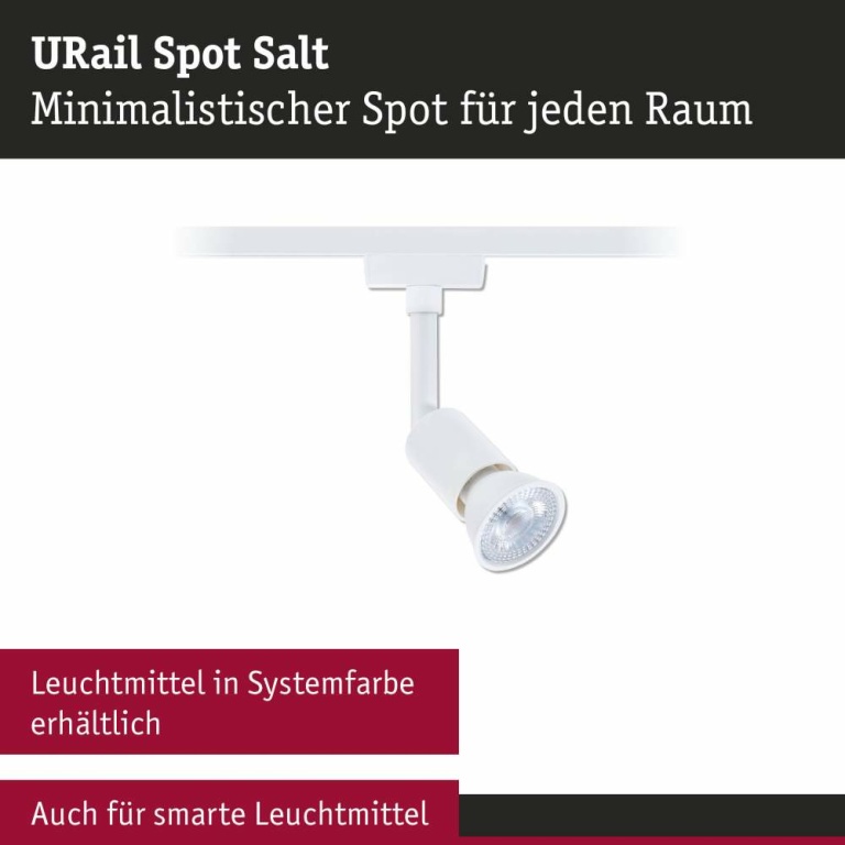 Paulmann URail LED Schienenspot Salt   GU10  max. 10W  dimmbar 230V Signalweiß