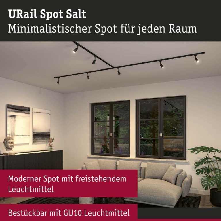 Paulmann URail LED Schienenspot Salt GU10 max. 10W dimmbar Schwarz matt