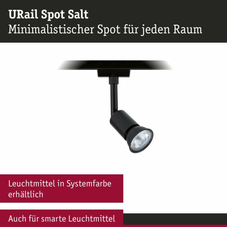 Paulmann URail LED Schienenspot Salt GU10 max. 10W dimmbar Schwarz matt