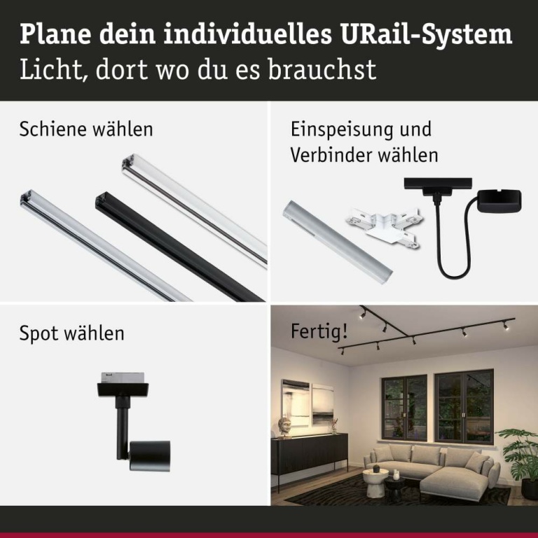 Paulmann URail LED Schienenspot Salt GU10 max. 10W dimmbar Schwarz matt