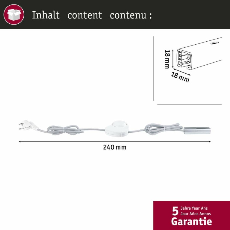 Paulmann URail Einspeisung Kabel mit Schalter   2m max. 1000W Chrom matt