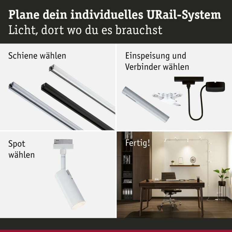 Paulmann URail Einspeisung Kabel mit Schalter   2m max. 1000W Signalweiß