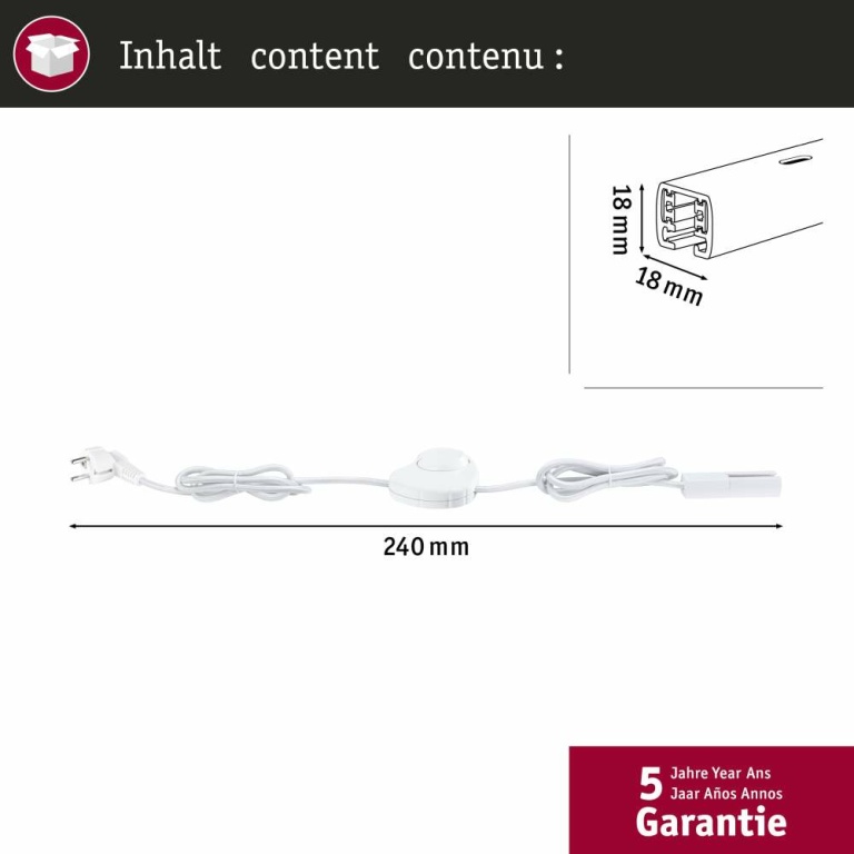 Paulmann URail Einspeisung Kabel mit Schalter   2m max. 1000W Signalweiß