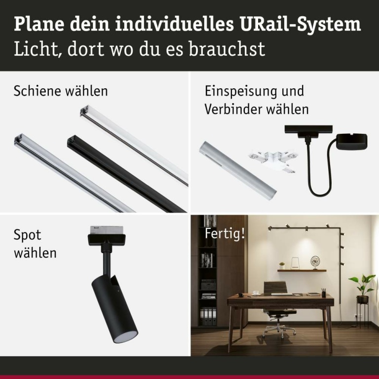 Paulmann URail Einspeisung Kabel mit Schalter   2m max. 1000W Schwarz matt