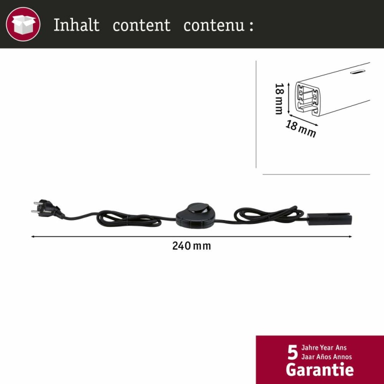 Paulmann URail Einspeisung Kabel mit Schalter   2m max. 1000W Schwarz matt