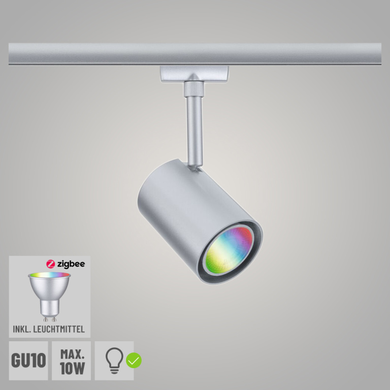 Paulmann URail LED Schienenspot Luxe GU10 350lm 4,8W Smart Home Zigbee 3.0 RGBW+ dimmbar Chrom matt