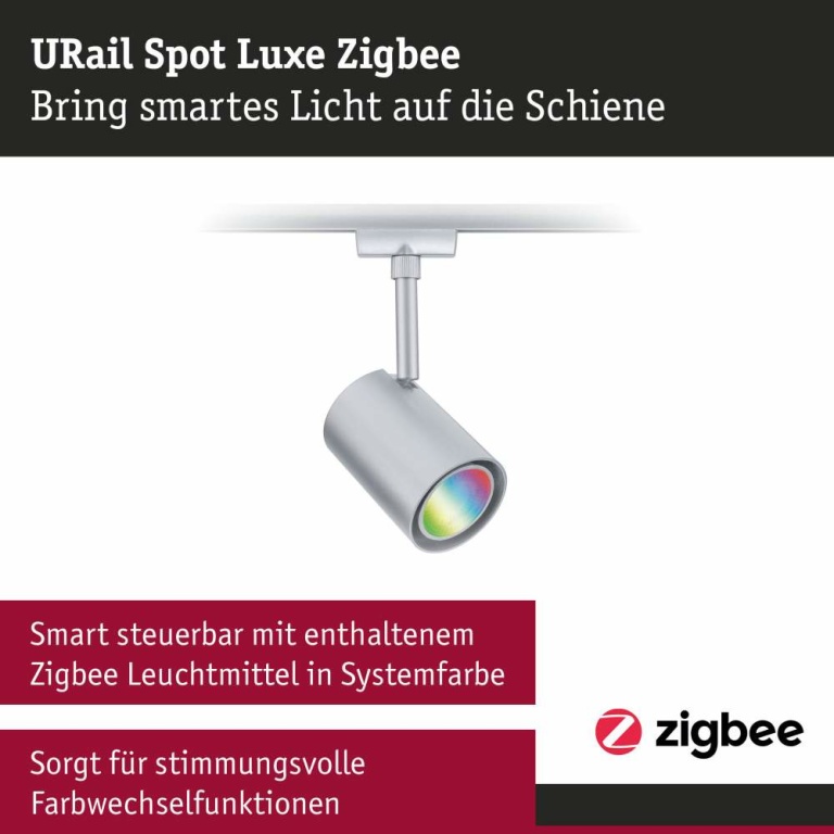 Paulmann URail LED Schienenspot Luxe GU10 350lm 4,8W Smart Home Zigbee 3.0 RGBW+ dimmbar Chrom matt