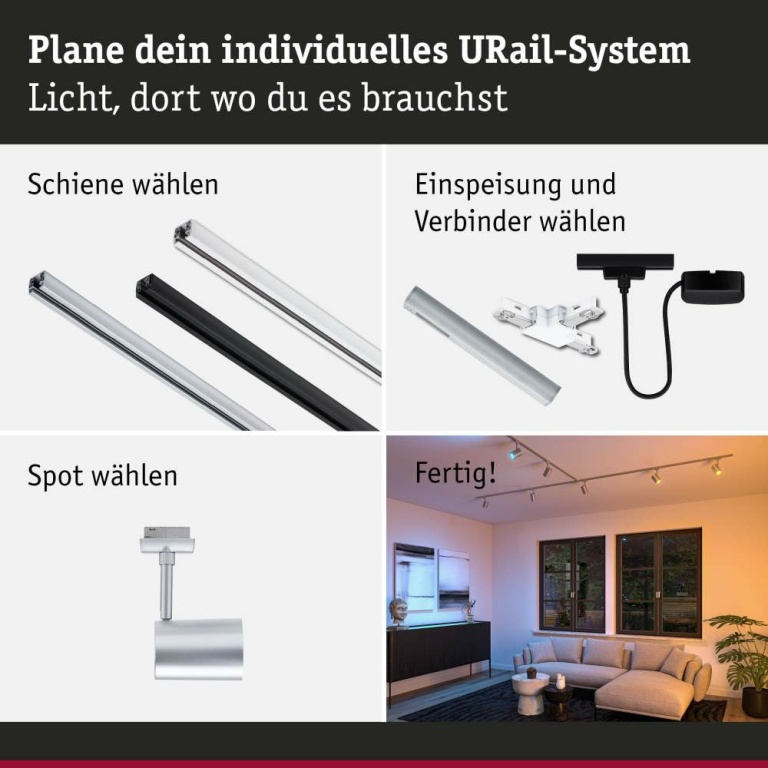 Paulmann URail LED Schienenspot Luxe GU10 350lm 4,8W Smart Home Zigbee 3.0 RGBW+ dimmbar Chrom matt