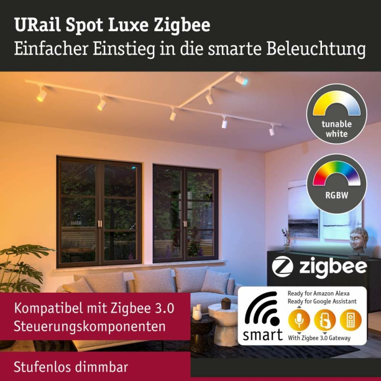 Paulmann URail LED Schienenspot Luxe Signalweiß GU10 350lm 4,8W Smart Home Zigbee 3.0 RGBW+ dimmbar 230V