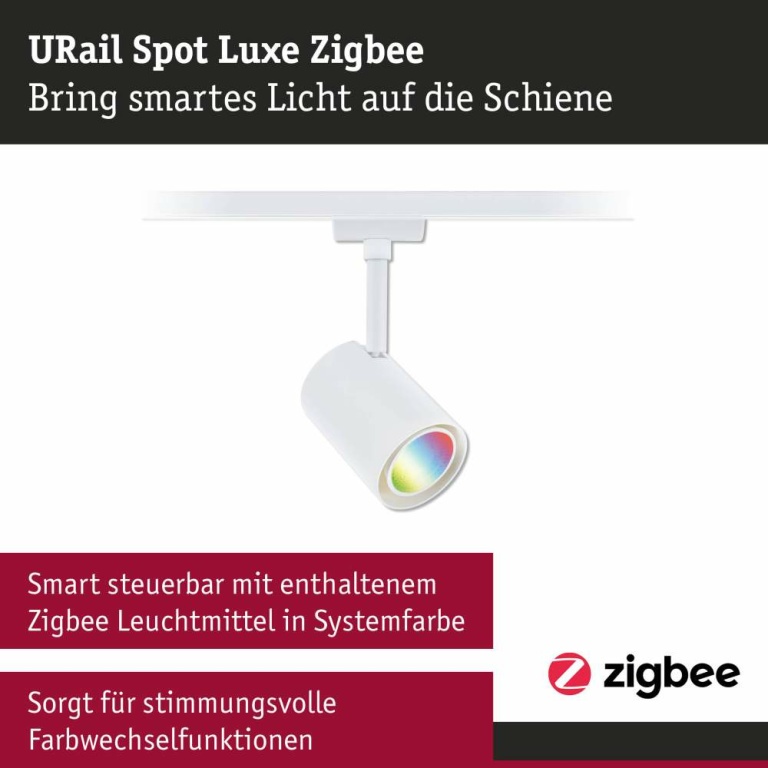 Paulmann URail LED Schienenspot Luxe Signalweiß GU10 350lm 4,8W Smart Home Zigbee 3.0 RGBW+ dimmbar 230V