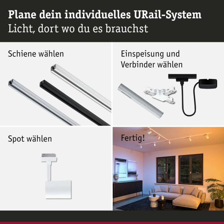 Paulmann URail LED Schienenspot Luxe Signalweiß GU10 350lm 4,8W Smart Home Zigbee 3.0 RGBW+ dimmbar 230V