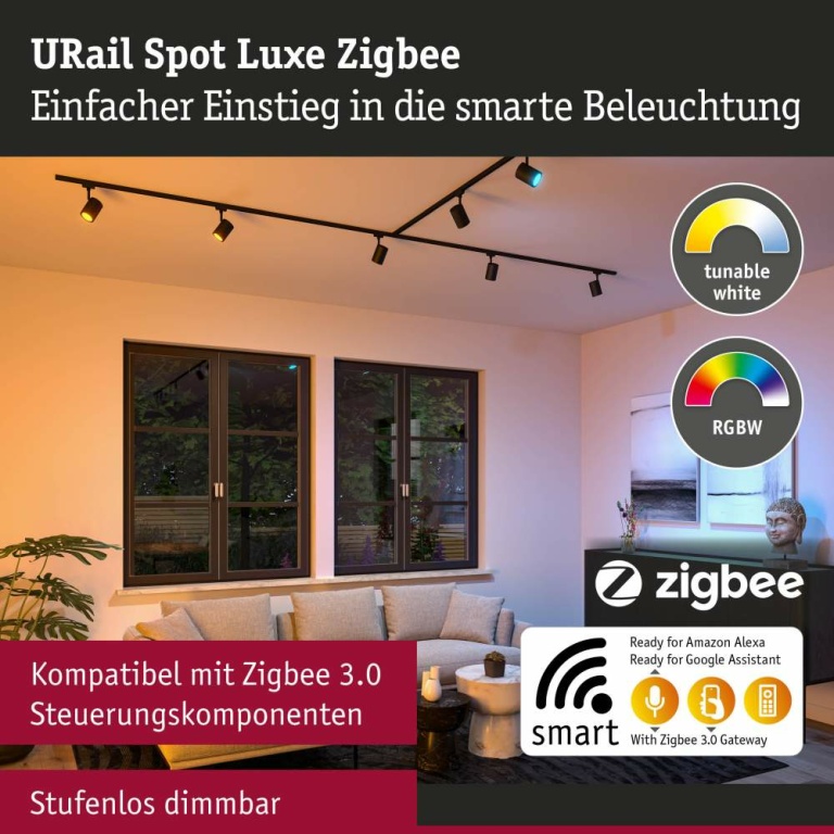 Paulmann URail LED Schienenspot Luxe GU10 350lm 4,8W Smart Home Zigbee 3.0 RGBW+ dimmbar Schwarz matt