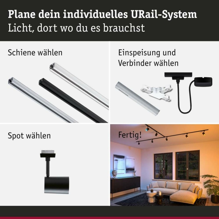 Paulmann URail LED Schienenspot Luxe GU10 350lm 4,8W Smart Home Zigbee 3.0 RGBW+ dimmbar Schwarz matt