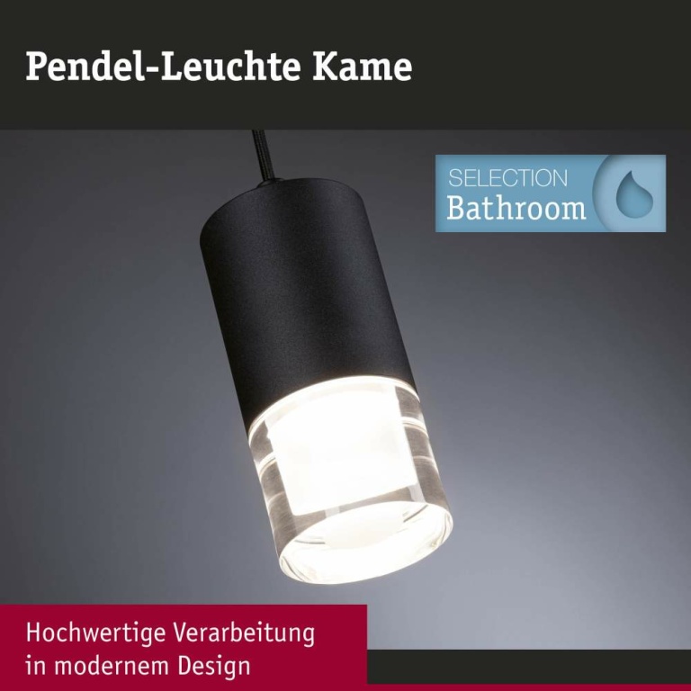 Paulmann LED Pendelleuchte Kame Klar Signalschwarz 9W 3000K 3-Step-Dim IP44