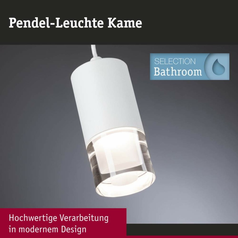 Paulmann LED Pendelleuchte Kame Klar Signalweiß 9W 3000K 3-Step-Dim IP44