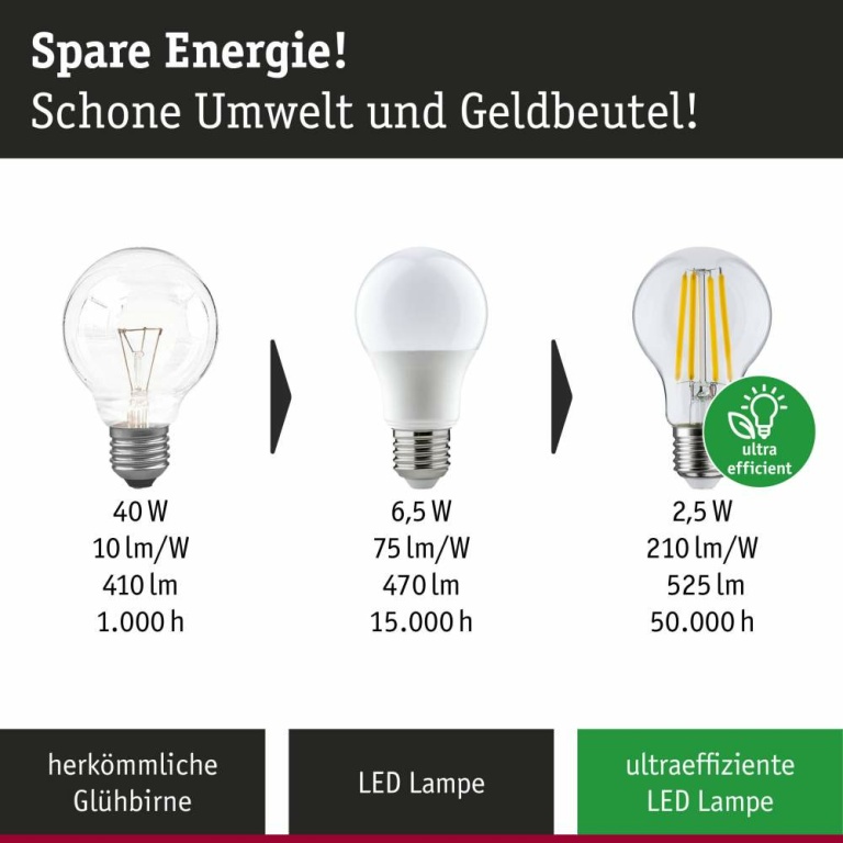 Paulmann Eco-Line Filament 230V LED Kerze E14 1er-Set  98mm 525lm 2,5W 4000K  Klar