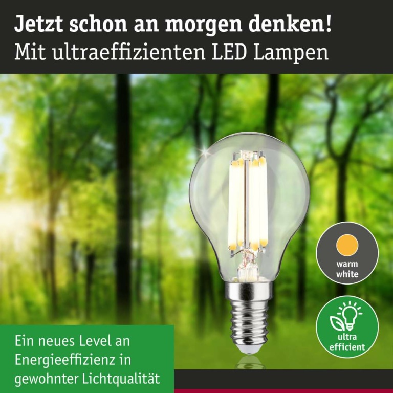 Paulmann Eco-Line Filament 230V LED Tropfen E14 1er-Set  82mm 525lm 2,5W 3000K  Klar