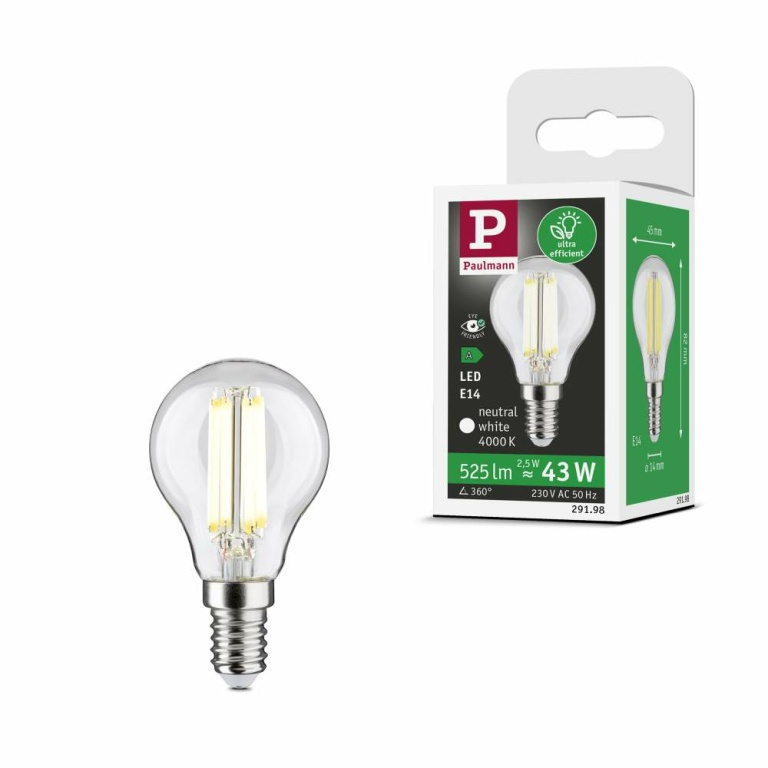 Paulmann Eco-Line Filament 230V LED Tropfen E14 1er-Set  82mm 525lm 2,5W 4000K  Klar