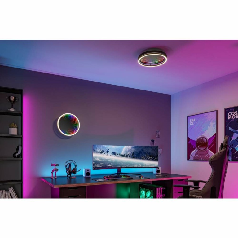 Paulmann LED Wand-/Deckenleuchte Spaceglow One Gaminglicht Partylicht RGB+ 2000lm 230V 34,5W dimmbar Schwarz matt