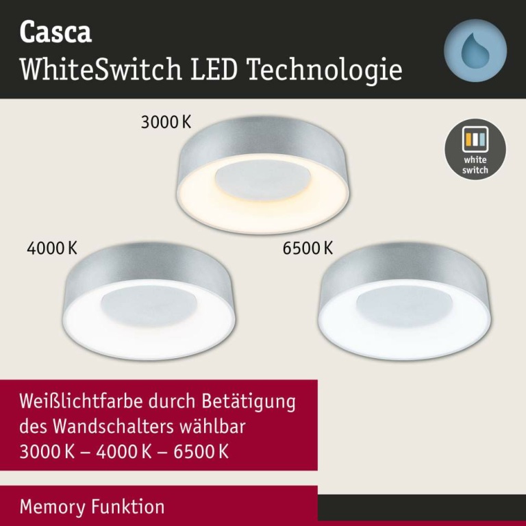 Paulmann LED Deckenleuchte Casca  IP44  White Switch 2100lm 230V 23W  Schwarz matt