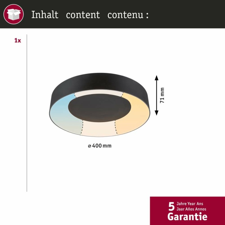 Paulmann LED Deckenleuchte Casca  IP44  White Switch 2100lm 230V 23W  Schwarz matt