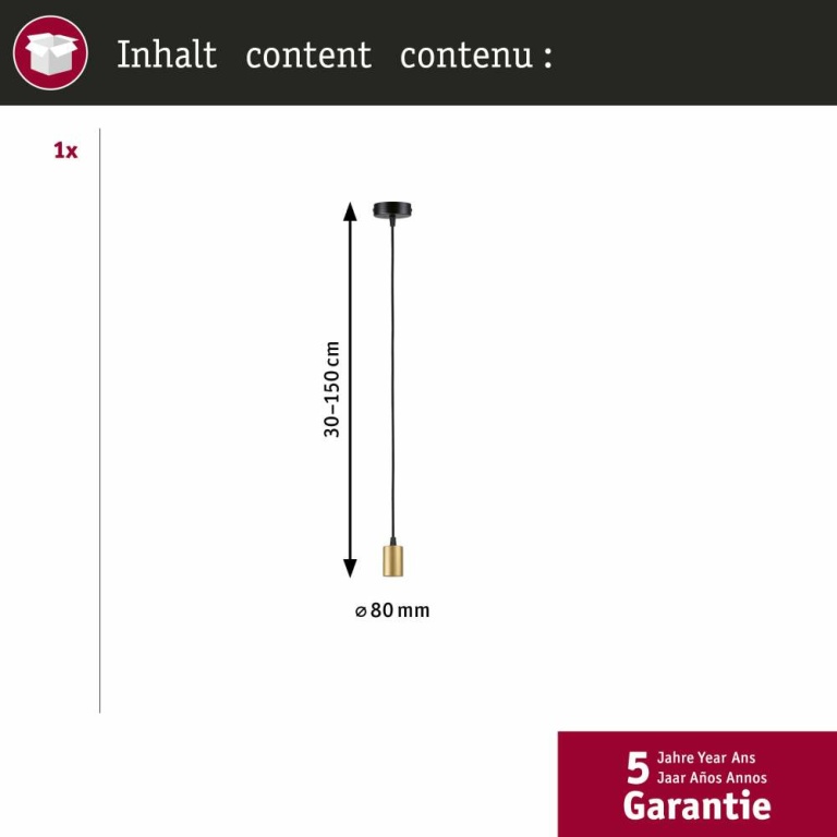 Paulmann Pendelleuchte Ravi Schwarz matt/Gold E27-Sockel IP44 Textilkabel kürzbar Mix&Match