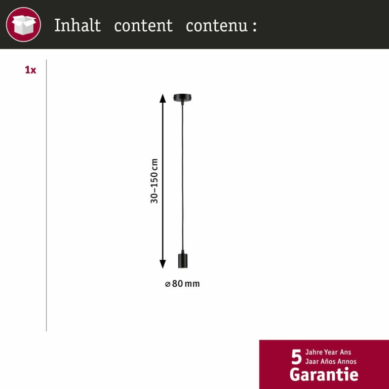 Paulmann Pendelleuchte Ravi Schwarz matt E27-Sockel IP44 Textilkabel kürzbar Mix&Match