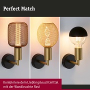 Wandleuchte Ravi Schwarz matt/Gold E27-Sockel IP44 Mix & Match