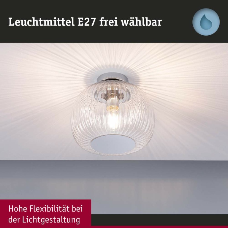 Paulmann LED Deckenleuchte Ruya Glas/Chrom IP44 E27 max. 60W dimmbar 230V