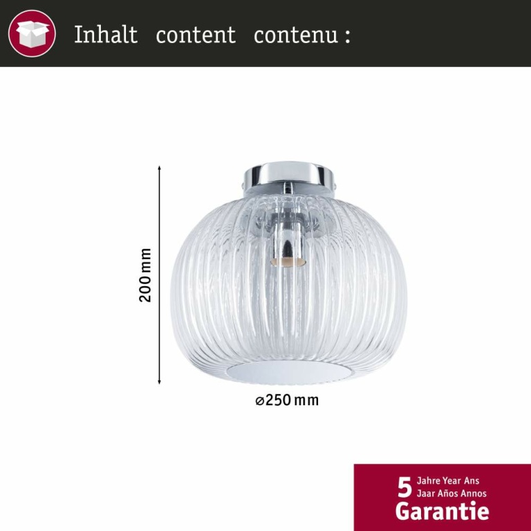 Paulmann LED Deckenleuchte Ruya Glas/Chrom IP44 E27 max. 60W dimmbar 230V