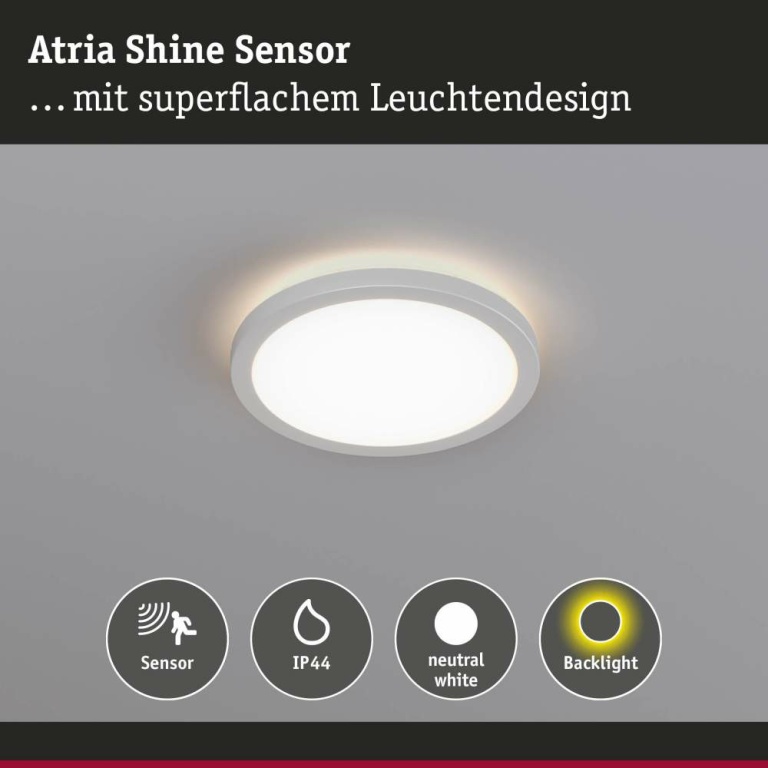 Paulmann LED Panel Atria Shine Backlight  IP44 rund 190mm  11,2W 850lm 4000K Weiß