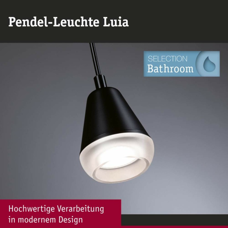 Paulmann LED Pendelleuchte Luia Satin/Signalschwarz IP44 GU10 max. 10W Pendellänge verstellbar