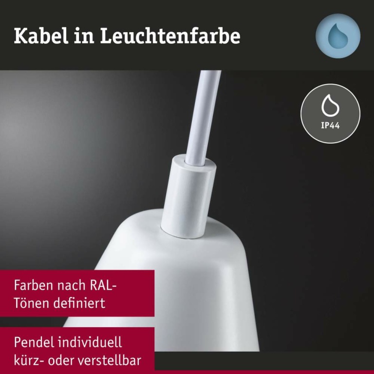 Paulmann LED Pendelleuchte Luia Satin/Signalweiß IP44 GU10 max. 10W Pendellänge verstellbar