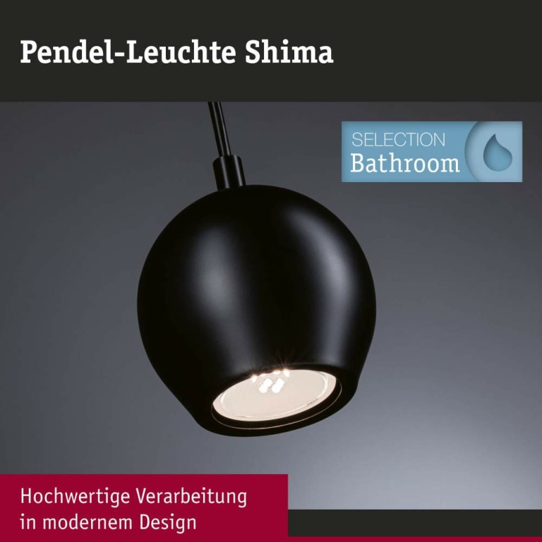 Paulmann LED Pendelleuchte Shima Signalschwarz IP44 GU10 max. 10W Pendellänge verstellbar