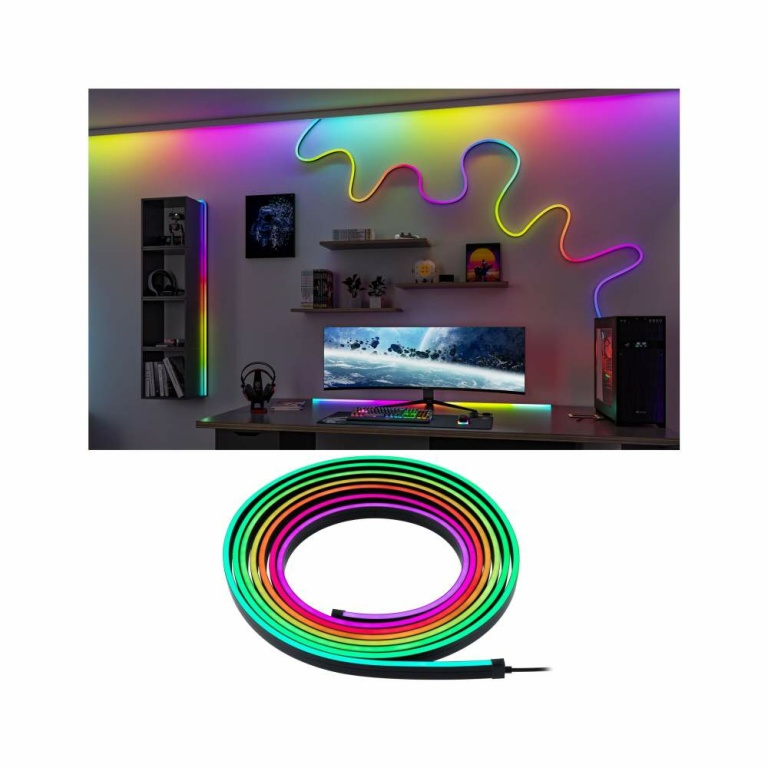 Paulmann EntertainLED LED Schlauch Black Neon RGB+ 5m 12W 96 LEDs/m inkl. Fernbedienung, Halterungen & Trafo